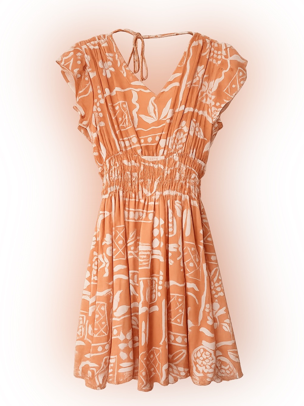 Blu Pepper Boho Peach Smocked Waist Flutter Sleeve Mini Dress Size M